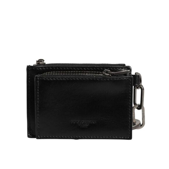 Dolce & Gabbana Black Leather Zip Logo Keyring Coin Purse Keyring Men's Wallet